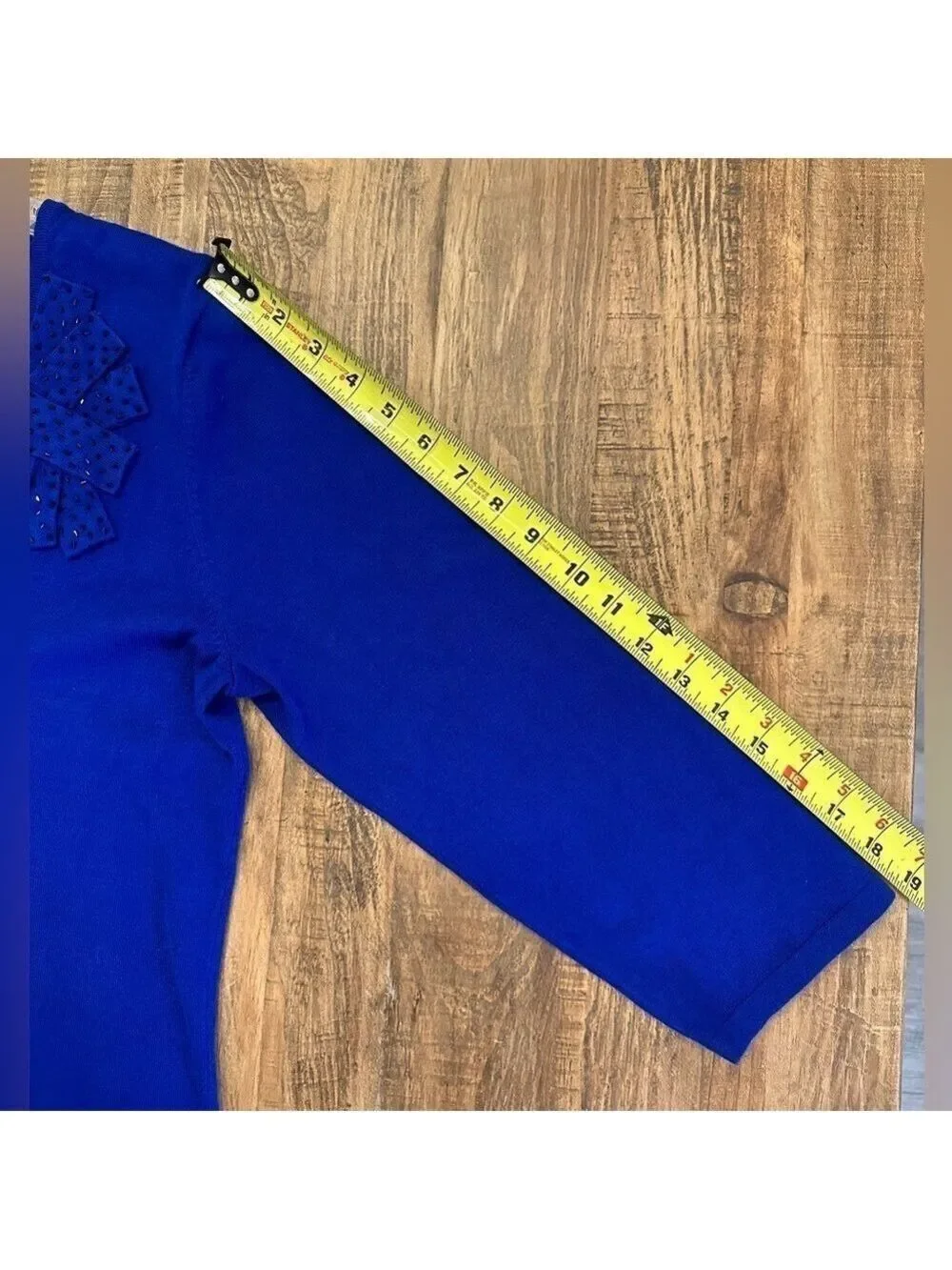 Blue Scooped V neck 3/4 Sleeve Sweater Beaded appliqué type design front left